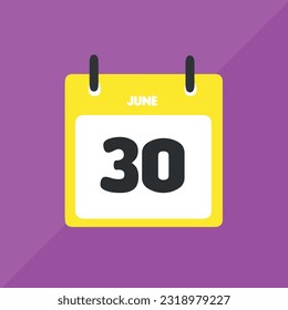 June 30 vector icon calendar Date, day and month Vector illustration, colorful background.