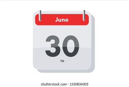 June 30th Calendar Icon. Day 30 Of Month. Vector Icon Illustration.