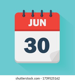 June 30th. Daily calendar icon in vector format.  Date, time, day, month. Holidays