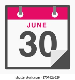 June 30th Flat icon calendar isolated on white background. Vector illustration