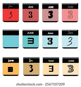 June 3rd Calendar Designs: A Collection of Typography and Color Variations