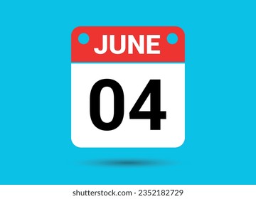 June 4 Calendar Date Flat Icon Day 4 Vector Illustration