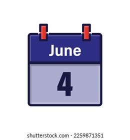 June 4, Calendar icon. Day, month. Meeting appointment time. Event schedule date. Flat vector illustration.