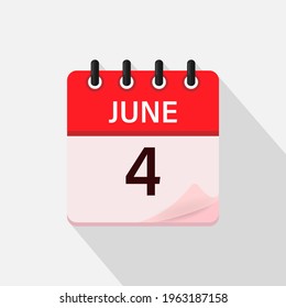 June 4, Calendar icon with shadow. Day, month. Flat vector illustration.