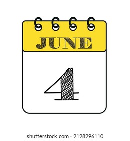 Icono del calendario del 4 de junio. Ilustración vectorial en estilo plano.
