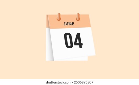 June 4 - calendar and Time planner. Daily Calendar Icon reminder. Vector Illustration.