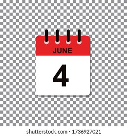 June 4th calendar day of month. Vector illustration.