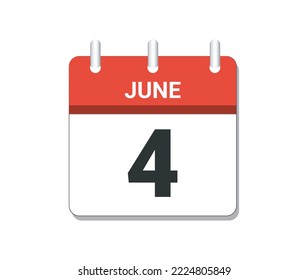 June 4th calendar icon vector. Concept of schedule, business and tasks