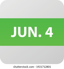 Icono de fecha 4 de junio, ilustración vectorial de un solo día estilo plano moderno. Elemento Calendar para diseño web, planificación, organizador. 

