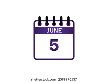 June 5 Calendar Icon – Purple Date Illustration