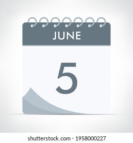 June 5 - Calendar Icon - Vector Illustration. Gray calendar.