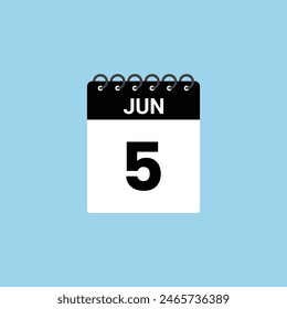 Recordatorio del calendario del 5 de junio. 5 de junio Fecha Mes Plantilla de diseño de íconos de calendario.