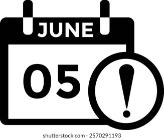 June 5 daily calendar icon - White Background
