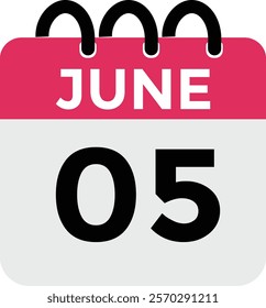 June 5 daily calendar icon - White Background
