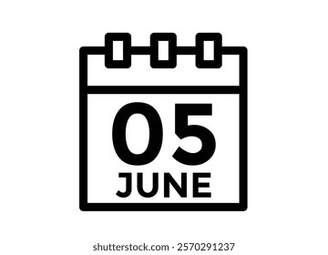 June 5 daily calendar icon - White Background
