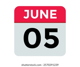 June 5 daily calendar icon - White Background
