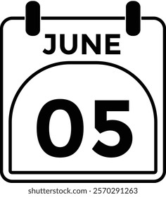 June 5 daily calendar icon - White Background
