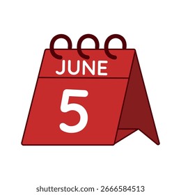 5 de junho vetor do calendário da mesa no fundo branco
Ícone simples de calendário vermelho vetorial