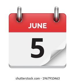 June 5 flat daily realistic calendar icon date vector image