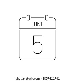 June 5. Special date of the calendar. Thin line icon. Deadline. Holiday