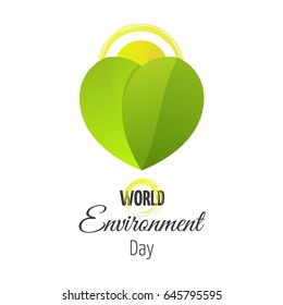 june 5 symbol logo or icon, world environment day vector illustration with leaves and sun