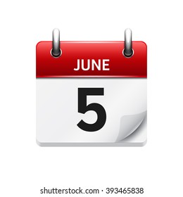 June 5 . Vector flat daily calendar icon. Date and time, day, month. Holiday.