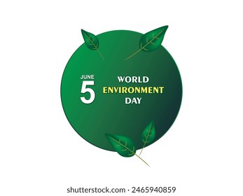 June 5 World Environment Day Icon with Green Background. Isolated Icon regarding nature. Green Leaves.