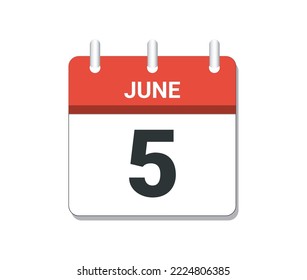 June 5th calendar icon vector. Concept of schedule, business and tasks
