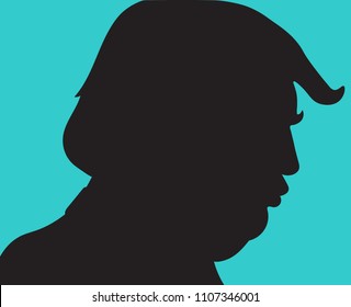 JUNE 6 2018: Flat vector profile illustration of Donald Trump, editorial use