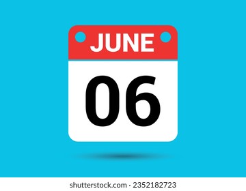 June 6 Calendar Date Flat Icon Day 6 Vector Illustration