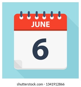 June 6 - Calendar Icon - Calendar design template - Business vector illustration.