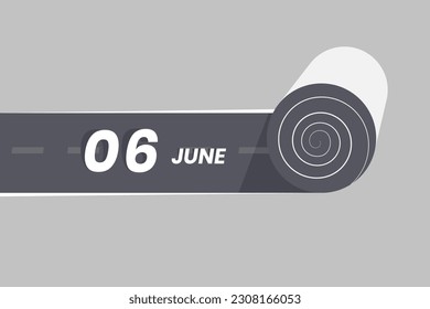 Icono del calendario del 6 de junio rodando dentro de la carretera. 6 de junio Ilustrador vectorial del mes de la fecha.