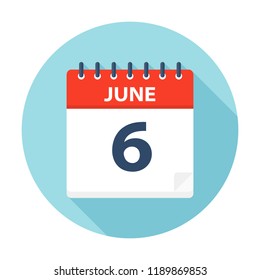 June 6 - Calendar Icon - Vector Illustration