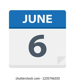 June 6 - Calendar Icon - Vector Illustration