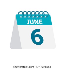 June 6 - Calendar Icon - Vector Illustration
