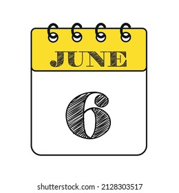 6. Juni Kalendersymbol. Vektorgrafik im Flachstil.