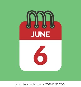 June 6 Calendar icon vector illustration.