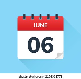 June 6, six of the month. Vector flat design of daily calendar icon. Date and day of the year.
