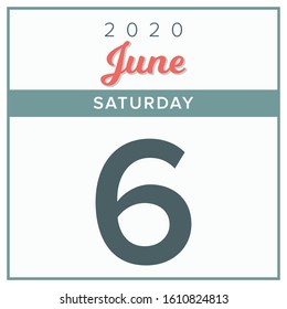 
June 6th, 2020. Calendar day icon. Red and grey color.