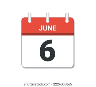 June 6th calendar icon vector. Concept of schedule, business and tasks
