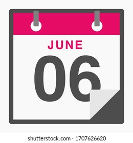 June 6th Flat icon calendar isolated on white background. Vector illustration