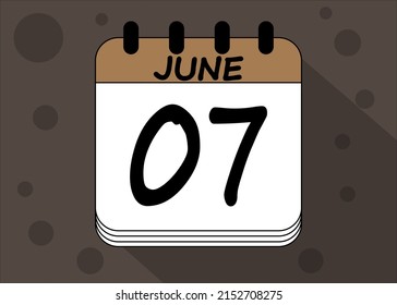 June 7 calendar date design. Calendar page icon for june days