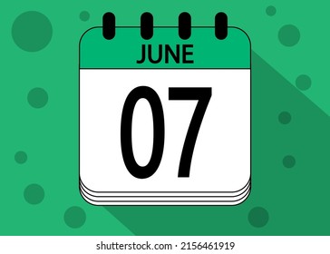 June 7 calendar date design green. Calendar page icon for june days