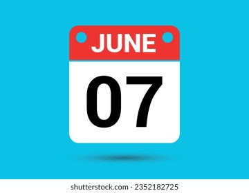 Junio 7 Fecha calendario Icono plano Día 7 Ilustración vectorial