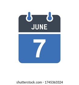 June 7 Calendar Date Icon, Event Date Icon, Calendar Date, Icon Design Vector Graphic
