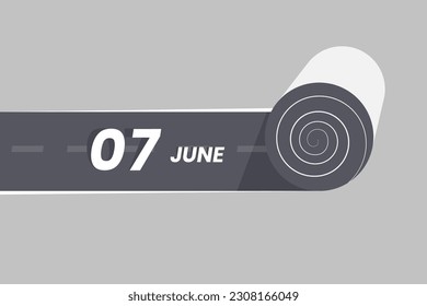 Icono del calendario del 7 de junio rodando dentro de la carretera. 7 de junio Ilustrador vectorial del mes de la fecha.