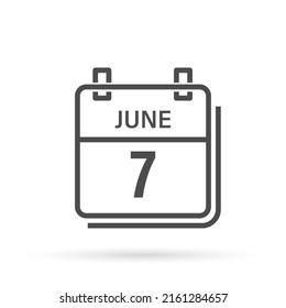 7 de junio, icono del calendario con sombra. Día, mes. Ilustración vectorial plana.