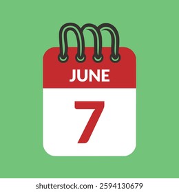 June 7 Calendar icon vector illustration.