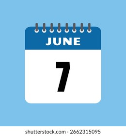 Junio 7 Calendario Icono Vector Página Mes Diseño
