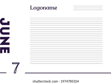 June 7 Calendar on notebook paper background with your logo